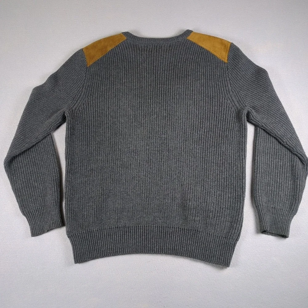 J Crew Woodsman Sweater Mens Large Gray Ribbed Suede Shoulder Patches Retail